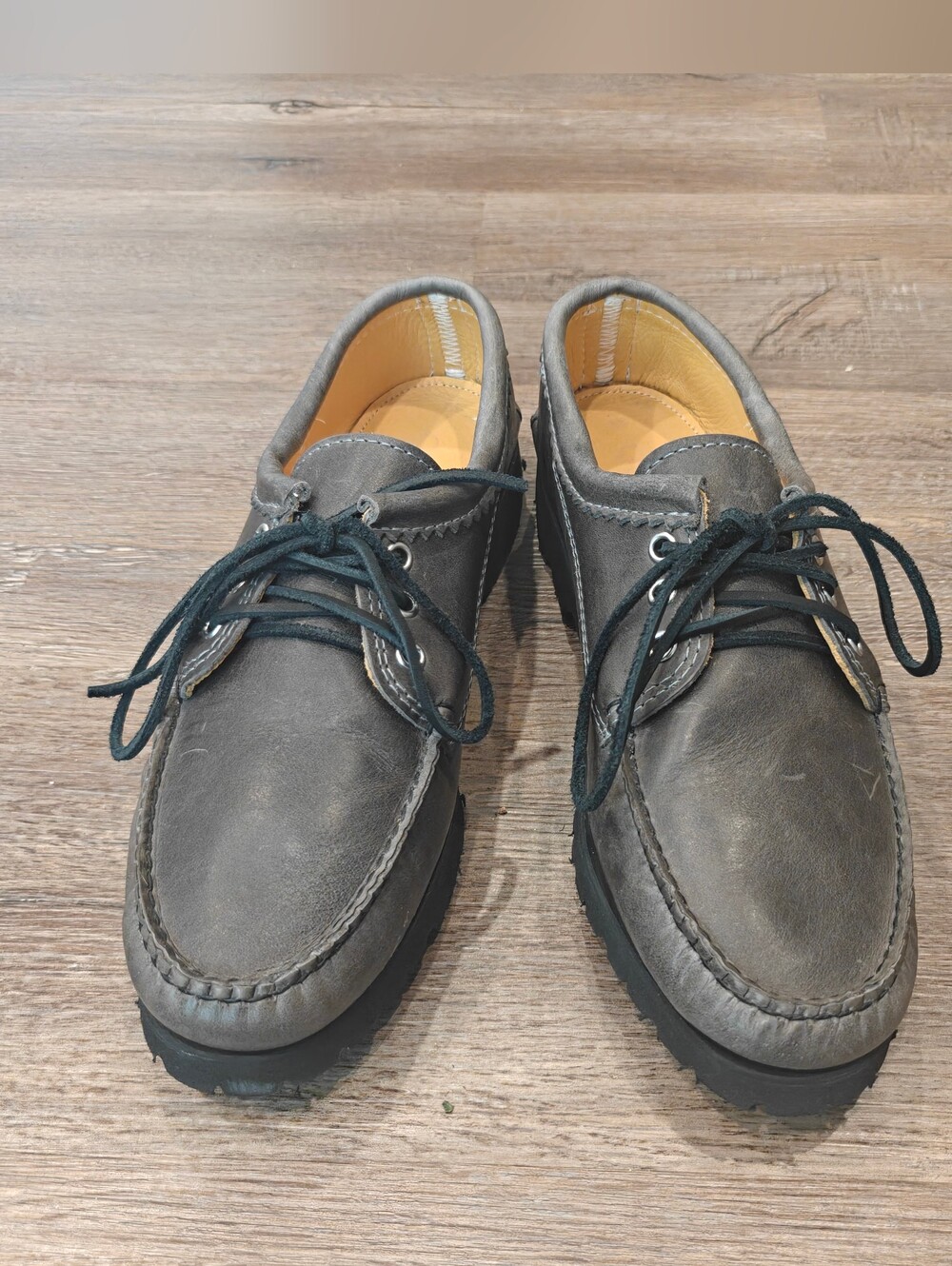 Quoddy Blucher Moc Gray Leather Lug Soles Mens Size 10